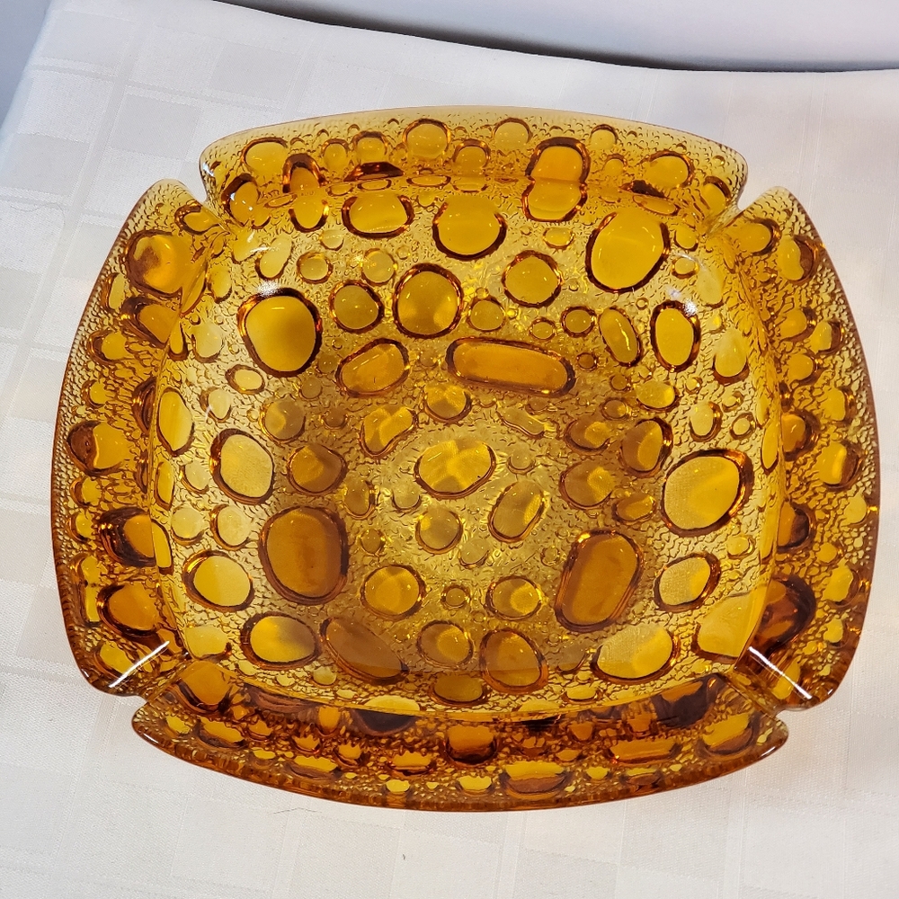 70's 80's Amber Glass Bubble Ashtray MCM - Picture 2 of 5
